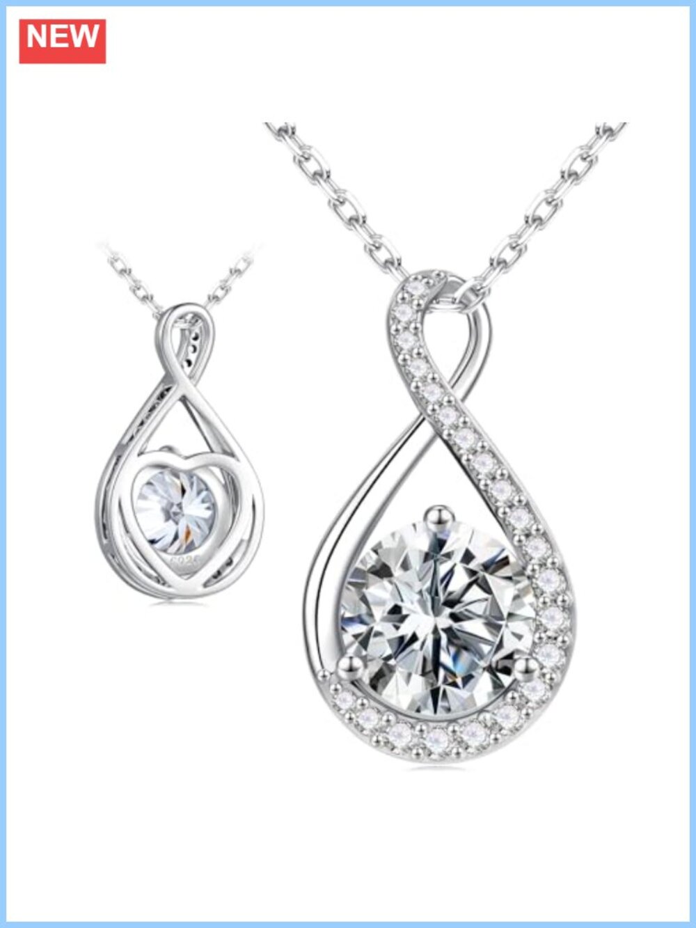 Sterling Silver Infinity Moissanite Pendant Necklace 3 Ct